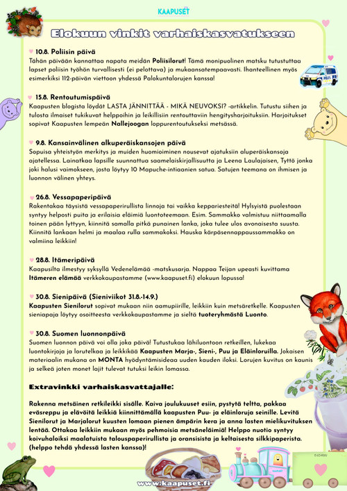  Vinkit elokuun teemapäiviin & uuden kauden alkuun! (MAKSUTON)
