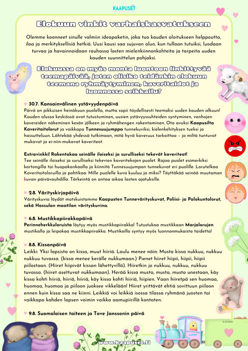  Vinkit elokuun teemapäiviin & uuden kauden alkuun! (MAKSUTON)
