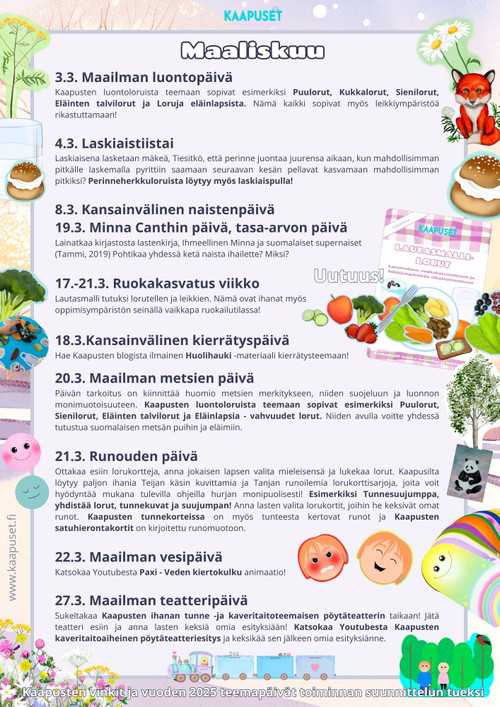 TEEMAPÄIVÄT JA VINKIT MAALISKUULLE 2025 (MAKSUTON)