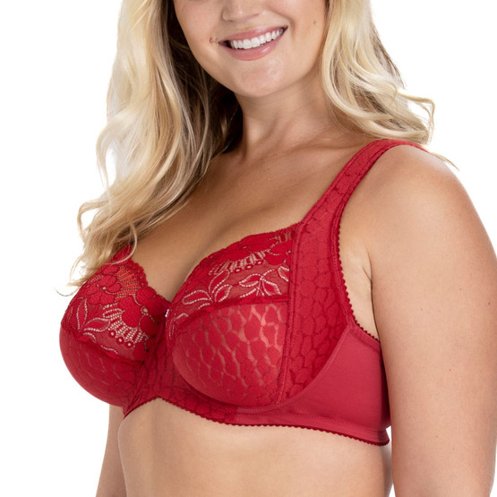 Miss Mary Jacquard and Lace punainen kaarituellinen toppaamaton rintaliivi 90G