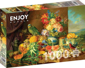 Enjoy  Still Life with Fruit Flowers and a Parrot palapeli 1000 palaa