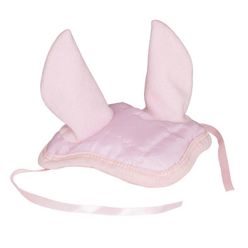 Vaaleanpunainen huppu keppihevoselle