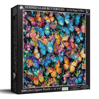 SunsOut Stained Glass Butterflies palapeli 500 XXL palaa