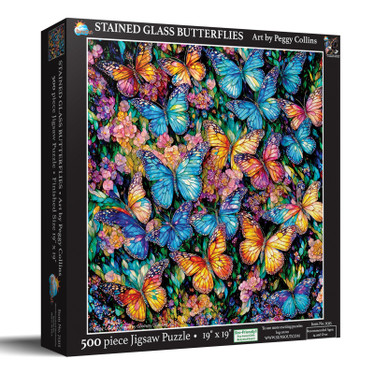 SunsOut Stained Glass Butterflies palapeli 500 XXL palaa