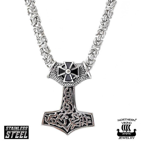 Northern Viking Jewelry® Black Tribe Cross Kuningasketjulla