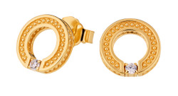 Lumoava Aina korvakorut kirkkaalla kivellä, keltakullattua hopeaa