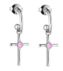 Lumoava Daisy risti korvarenkaat pinkillä kivellä