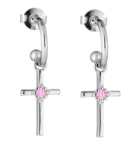 Lumoava Daisy risti korvarenkaat pinkillä kivellä