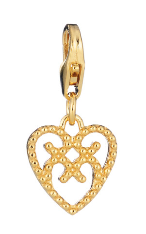 Lumoava Helmi sydän -charm, keltakullattu hopea