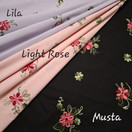 Brodeerattu puuvillapopliini, kukat, Musta