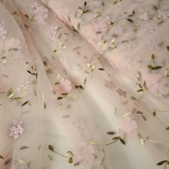 Brodeerattu 3D Kukkatylli, Light Rose