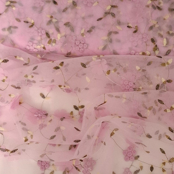 PALA 65 cm, Brodeerattu 3D Kukkatylli, Vaalea Pinkki