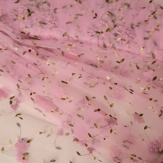 PALA 65 cm, Brodeerattu 3D Kukkatylli, Vaalea Pinkki