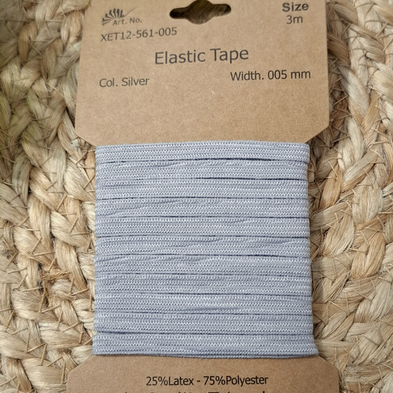 Kuminauha 5 mm, Harmaa,  3 m / pkt