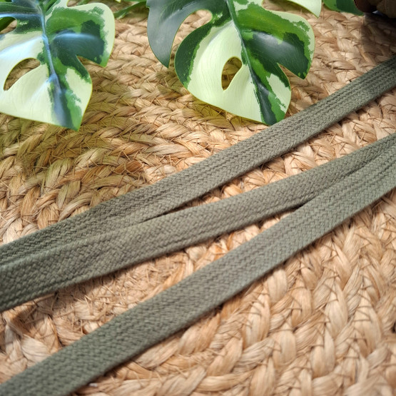 Puuvillanauha litteä, Khaki 15 mm
