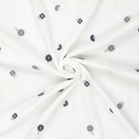 Brodeerattu Double Gauze, harsokangas, Siniset kukat