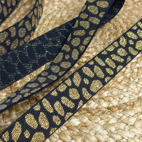 Glitter kuminauha 25 mm, Pantteri musta/kulta