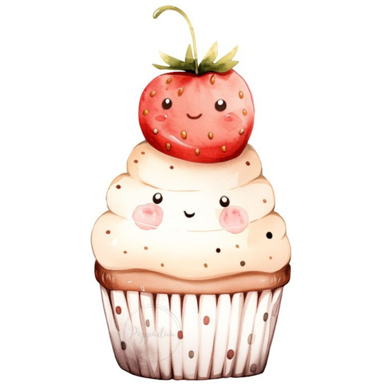 Värillinen silityskuva : Cupcake Strawberry, beige