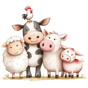 Värillinen silityskuva: Maatilan eläimet