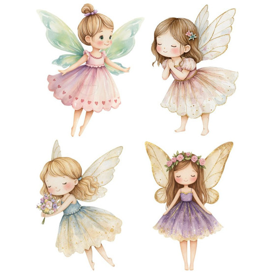 Värillinen silityskuva-arkki: Keijut