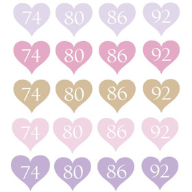 Silitettävä kokomerkki, SYDÄN, LILA/ROOSA lajitelma, 5 kpl ( koot 50-146 )