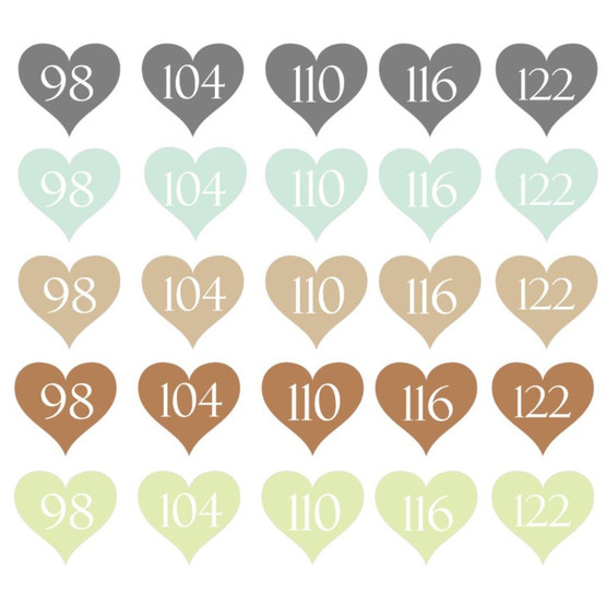 Silitettävä kokomerkki, SYDÄN, NATURE lajitelma, 5 kpl ( koot 50-146 )