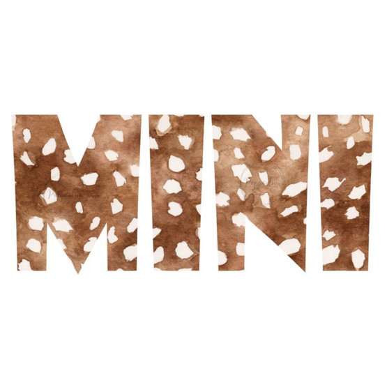 Värillinen silityskuva : MINI, bambin pilkut, isot kirjaimet