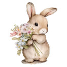 Värillinen silityskuva : Pupu ja kukkakimppu