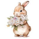 Värillinen silityskuva : Pupu ja valkoinen kukkakimppu