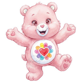 Värillinen silityskuva : Rainbow Bear, vaaleanpunainen, PIENI