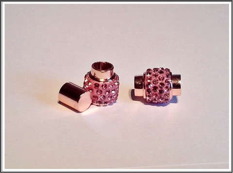 Magneettilukko Ø 6 mm nauhalle, strassikoristeltu, v.pun/ruusukulta