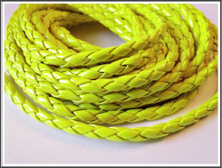 Jäljitelmänahkanauha, punottu Ø 4.5 mm, neon keltainen, metri
