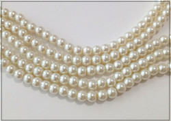 Helmiäislasihelmi Ø 6 mm, kermanvalkoinen, nauha