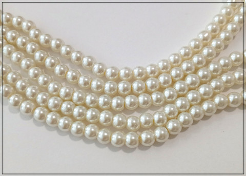 Helmiäislasihelmi Ø 8 mm, kermanvalkoinen, nauha