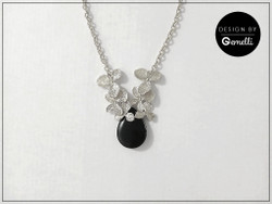 Kaulakoru, kukat ja Obsidiaanipisara, hopeoitu