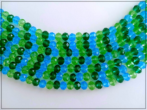 Fasetoitu rondelli 8x6 mm, värimix vihreä-turkoosi, nauha