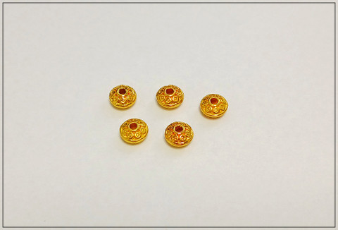 Metallihelmi/rondelli 6.5 x 4 mm koristeltu, 5 kpl, kullanvärinen