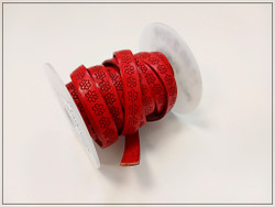 Nahkanauha 10 x 2 mm, kohokuvioitu, kukka, punainen