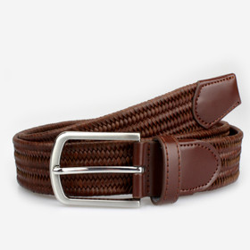 Joustava nahkapunosvyö 35mm -Ruskea