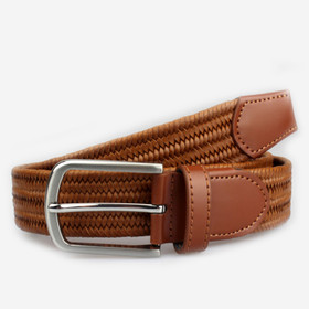 Joustava nahkapunosvyö 35mm -Keskiruskea