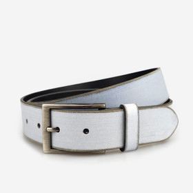 Valkoinen Nahkavyö 35mm- Harjatulla hopeasoljella