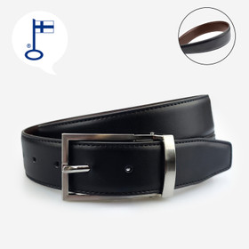 Musta / Ruskea nahkakääntövyö 35mm Hopeasoljella