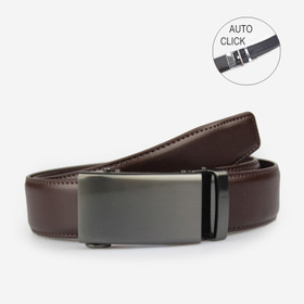 Ruskea nahkavyö 35mm Gunmetal automaattisoljella