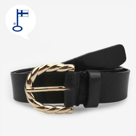 Musta nahkavyö 25mm- Kultaisella kierresoljella
