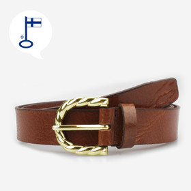 Ruskea nahkavyö 25mm- Kultaisella kierresoljella
