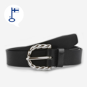 Musta nahkavyö 30mm- Hopealla kierresoljella