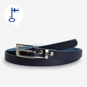 Naisten sininen kapea nahkavyä metallisoljella 