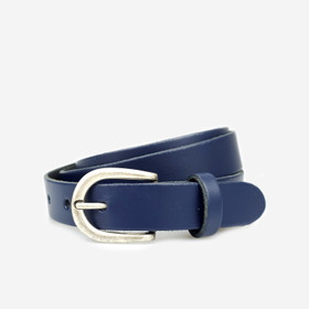 Naisten sininen nahkavyä hopeansävyisellä hevosenkenkäsoljella