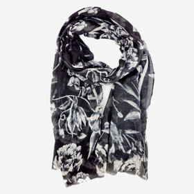 Huivi Kukkakuvioitu -Mustavalkoinen