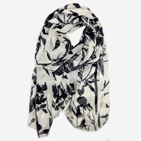 Huivi Kukkakuvioitu -Valkomusta